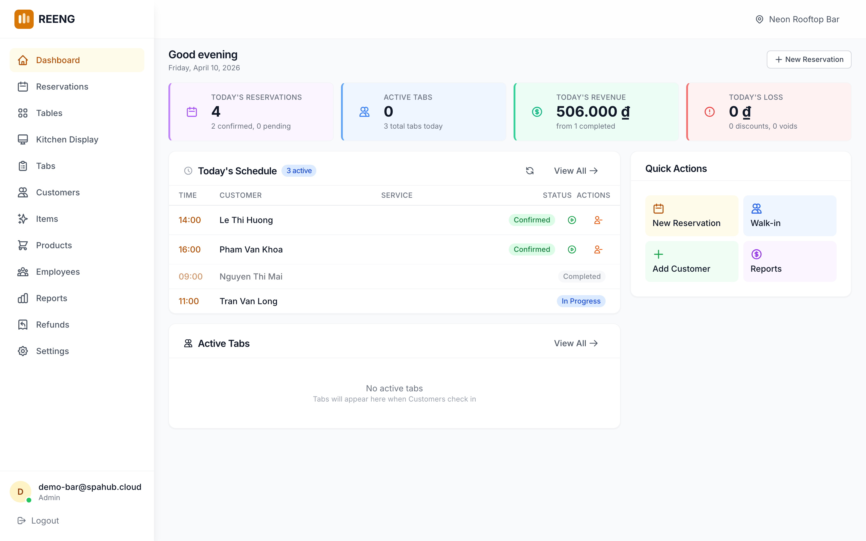 Neon Rooftop Bar dashboard in REENG