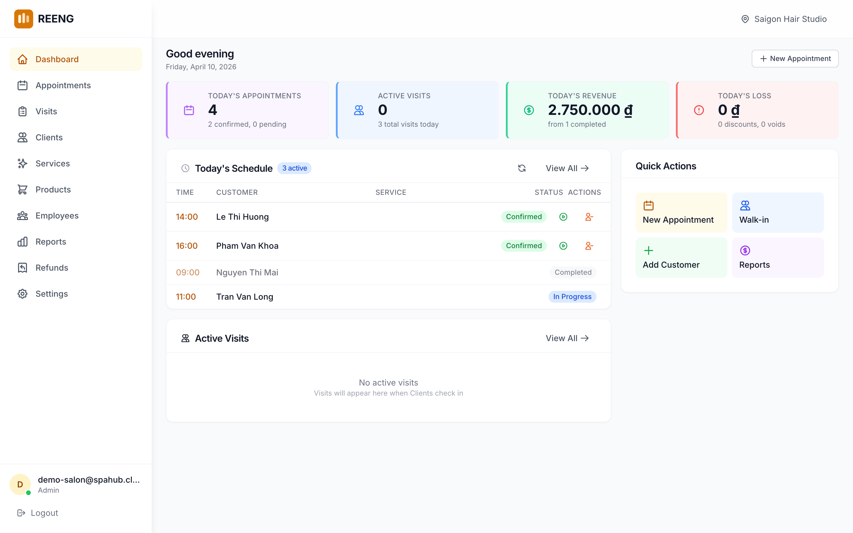 Saigon Hair Studio dashboard in REENG